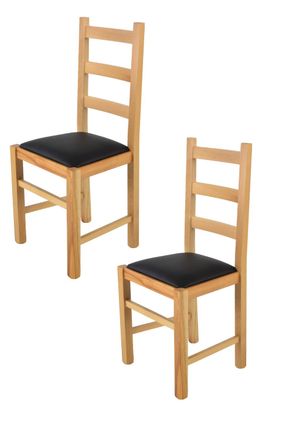 Tommychairs Tommychairs 2 Sillas Rustica En Haya Color Natural Y Asiento En Polipiel Negra