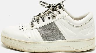 Jimmy Choo London White/silver Leather Studded Hawaii/f Low Top Sneakers