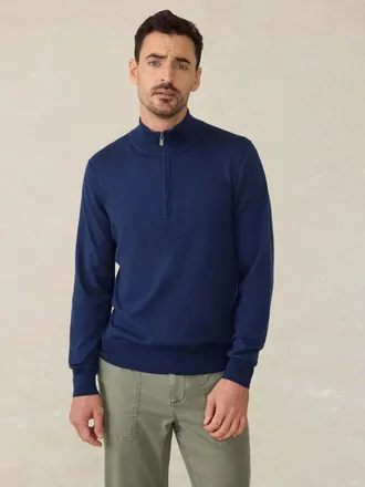 Faherty Movement Sweater Womens Navy Quarter Zip Long Slevee JZZ1074