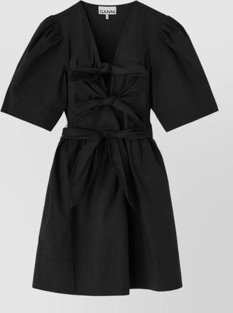 Ganni organic cotton dress puff sleeves bow