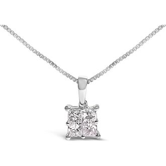 House of Brilliance Sterling Silver 1/2 Cttw Princess-Cut Diamond 4 Stone Pendant Necklace at Nordstrom