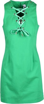 Revise Green Lace-Up Front Stretch Cotton Mini Dress