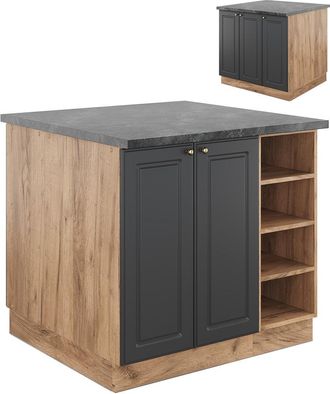 Vicco Isla De Cocina Fame-line, Oro Antracita/roble Dorado, 90 Cm Sin Encimera, Vicco