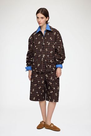 Ganni Cappuccino Shorts in Printed Check - Size 32 Organic Cotton