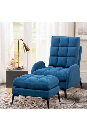 Living and Home Modern Leisure Arm Chair with Footstool in Blue