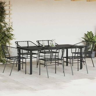 Berkfield Home Beautiful 7 Piece Garden Dining Set Black Poly Rattan Glass