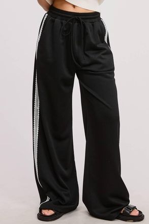 Mimosa Lace Trim Wide Leg Track Pants In Black
