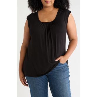 Loveappella Drape Sleeveless Top in Black at Nordstrom, Size 1X