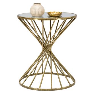 Dmora Mesa De Centro Foxgla, Forma Redonda, Color Superficie Blanco, Material Estructura Vidrio, 42x42x50h Cm Dorado