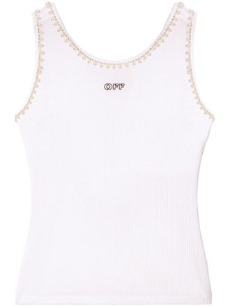 Off-white Tanktop verfraaid met parels - Wit