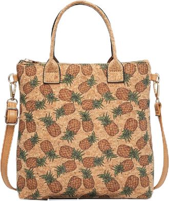 Generic Natural Cork Crossbody Bag for Women, Floral Butterfly Print Design, 26 x 25 x 8 cm, Adjustable Shoulder Strap, Zip Closure (Pineapple)