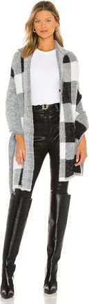Bella Dahl Poncho Womens ML White Black Check Knit Hooded Sweater Cozy JDM2001