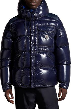 Moncler Karakorum Ripstop Convertible Down Jacket in Navy at Nordstrom, Size 4