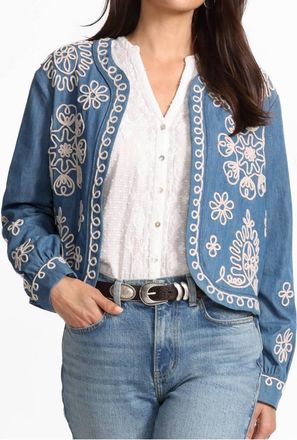 Johnny Was Soutache Bolero Jacket In Denim Indigo