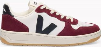 Veja Mens V-10 Leather Sneaker In White/black/amarante