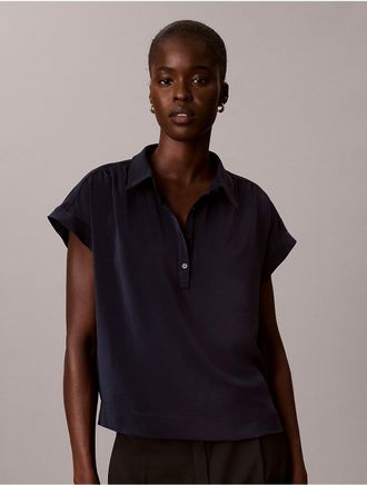 Calvin Klein Jeans Calvin Klein Womens Classic Collar Popover Top - Blue - XL