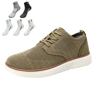 Generic Mens Business Casual Shoes Lace up Oxfords Sneakers Comfortable Mesh Dress Walking Shoes, Lightweight Breathable Soft Sole (Khaki,11.5)