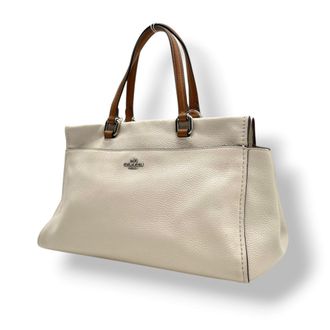 Coach Brown Ivory White Leather Handbag Tote Bag (Pre-Owned)