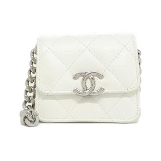 Chanel White Grained Calfskin Chain/Shoulder Wallet (Pre-Owned)
