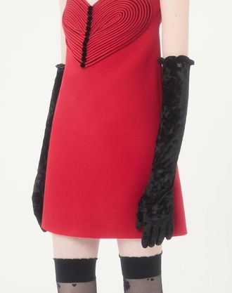 Valentino Garavani Guanti Lunghi Vlogo Signature In Ciniglia Donna NERO/ORO 6