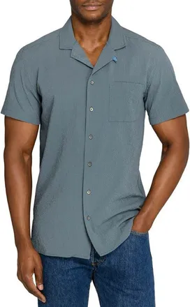 W.R.K Crinkle Short Sleeve Button-Up Camp Shirt in Blue at Nordstrom, Size Xx-Large