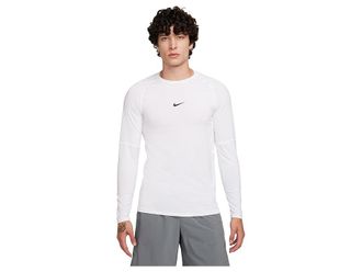 Nike Pro Dri-FIT Slim Long-Sleeve Fitness Top Mens Workout White/Black : MD, Elastane/Polyester