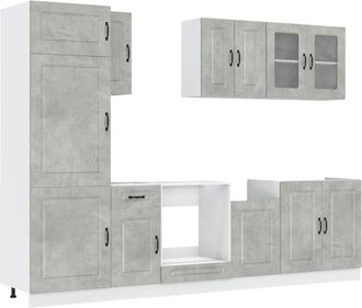 vidaXL Vidaxl - Mueble Cocina Kalmar Gris Hormig&oacute;n 8 Pzas Madera Contrachapada