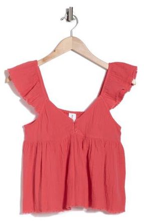 Abound Cotton Gauze Flutter Sleeve Babydoll Top in Red Saucy at Nordstrom Rack, Size X-Small