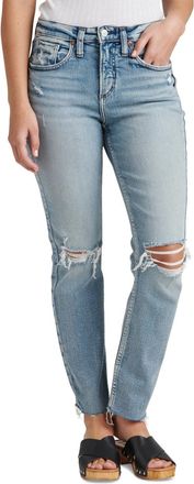 Silver Jeans Co Womens Silver Jeans Co. Beau Jeans Blue Distressed Mid Rise Slim Leg JZZ60