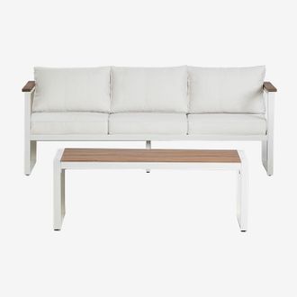 Sklum Sklum - Conjunto De Jard&iacute;n Con Sof&aacute; De 3 Plazas Y Mesa De Centro En Aluminio Y Madera De Acacia 110x55cm Lipov