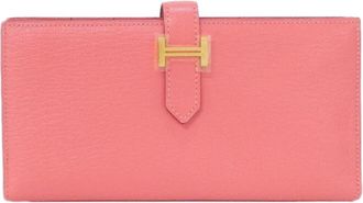 Herm&egrave;s Pink Chevre Leather Long Wallet (Bi-Fold) (Pre-Owned)