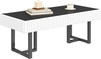 STILVORA Mesa De Centro Con Estructura De Hierro, Tablero Negro Brillo Parcial, Estilo Moderno, Mdf Y Aglomerado, Negro Blanco