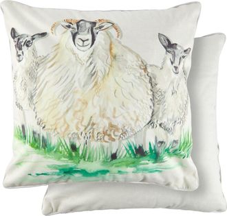 Emma Barclay Watercolour Animals Velvet Cushion Cover with Sheep Print - Emma Barclay | TJ Hughes