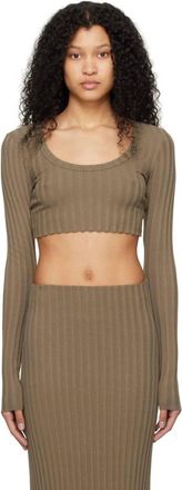 Cotton Citizen Capri Crop Long Sleeve Top In Dark Chai