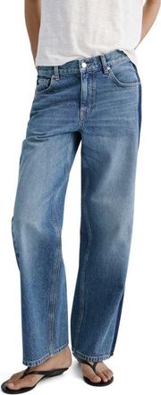 Mango Side Stripe Low Rise Relaxed Straight Leg Jeans in Dark Blue at Nordstrom, Size 4