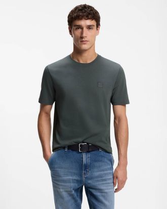 Boss Orange by Hugo Boss Mens Regular Fit Short Sleeve Logo Detail T-Shirt in Charcoal Cotton - Size X-Large