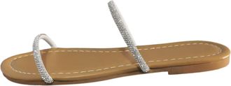 Generic Ladies Summer Flat Sole Rhinestone Beach Sandals with Retro Strap Design for Large Size Comfort (Brown, 6.5)