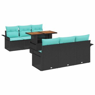 vidaXL Conjunto De Sof&aacute; De Jard&iacute;n 7 Pcs Negro Polirat&aacute;n Vidaxl