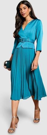 Coast Satin Bodice Pleat Skirt Midi Dress in Teal at Nordstrom, Size 10