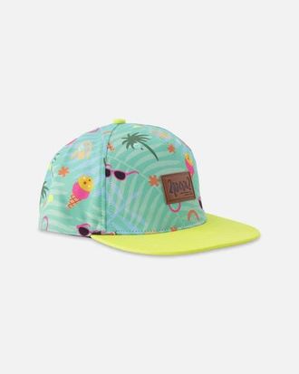 Deux par Deux Girl Flat Brim Beach Print Cap in Green Beach Print at Nordstrom, Size 12-24 M
