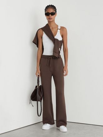 Reiss Mocha Brown Petite Premium Interlock Wide-leg Joggers, XS