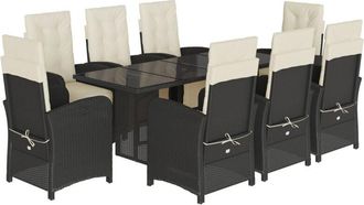 vidaXL Set De Comedor De Jard&iacute;n 9 Pzas Y Cojines Rat&aacute;n Sint&eacute;tico Negro Vidaxl
