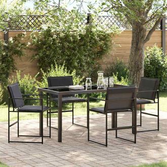 vidaXL Conjunto De Comedor De Jard&iacute;n 5 Pcs Negro Textileno Y Acero Vidaxl