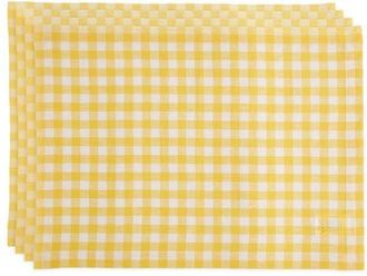 Solino Home Linen Placemats Set of 4, 14 x 19 Inch for Dining Table, Holiday and Everyday Table Decor - Gingham Check in Marigold Yellow at