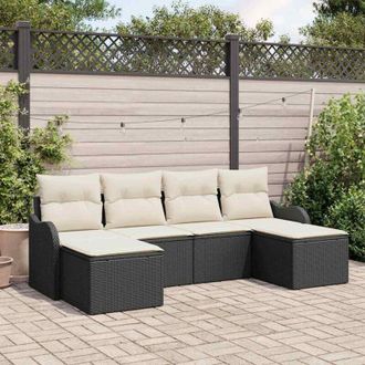 vidaXL Vidaxl - Conjunto De Sof&aacute; De Jard&iacute;n 6 Pcs Negro, Blanco Polirat&aacute;n