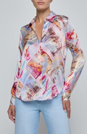 L'agence Tyler Print Silk Shirt in Multi Pink at Nordstrom, Size Xx-Small