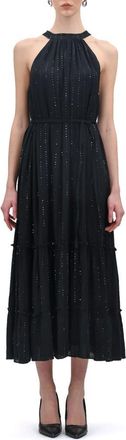 Celina Moon Moonlit Halter Neck Tiered Cotton Maxi Dress in Black at Nordstrom Rack, Size X-Small