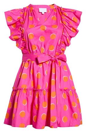Sugarlips Kress Floral Domis Cotton Shift Minidress in Rosy Fuchsia/Orange Dot at Nordstrom, Size 1 X