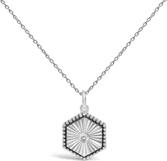 House of Brilliance 10K White Gold Diamond Accent Hexagon Fluted Medallion Pendant Necklace
