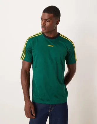 adidas Originals T-shirt verde e gialla con logo e bordi a contrasto